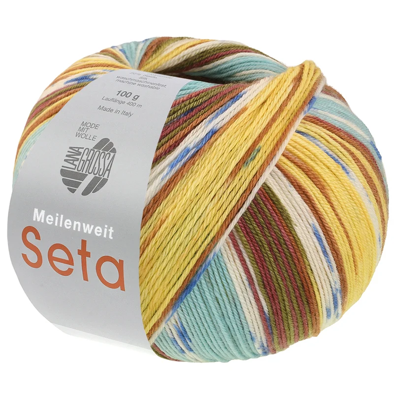 Lana Grossa Meilenweit 100 Seta Giappone 3392 Bruin/Wit/Blauw/Nougat/Mosgroen/Mosterd/Turquoise/Lichtgeel