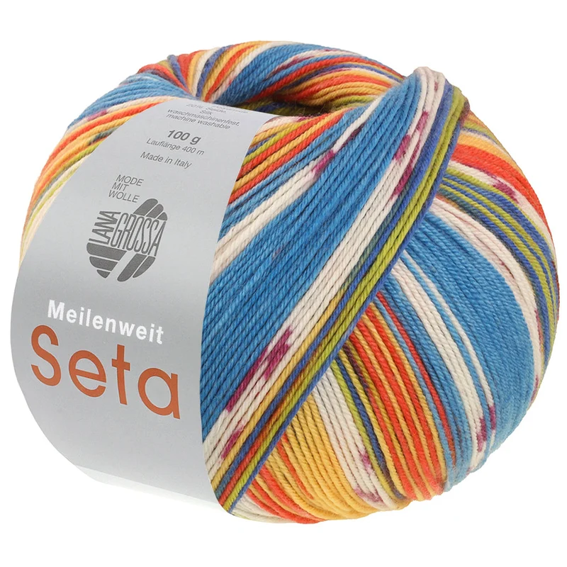 Lana Grossa Meilenweit 100 Seta Giappone 3391 Donkerblauw/Terracotta/Pistache/Roodviolet/Wit/Azuurblauw/Geel