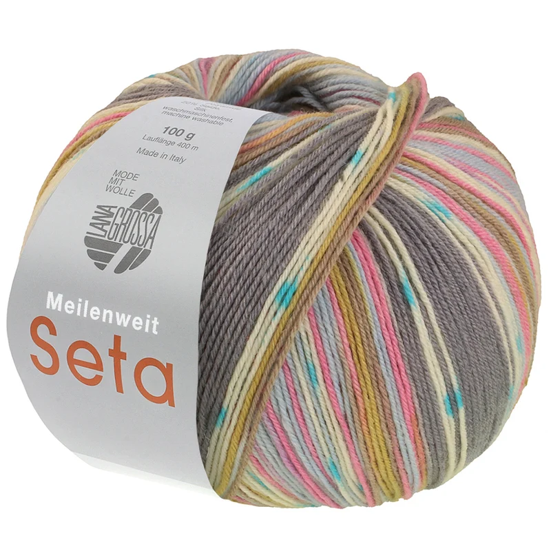 Lana Grossa Meilenweit 100 Seta Giappone 3388 Grijs/Ecru/Turquoise/Pistache/Pastelblauw/Taupe/Kruidnagelroze