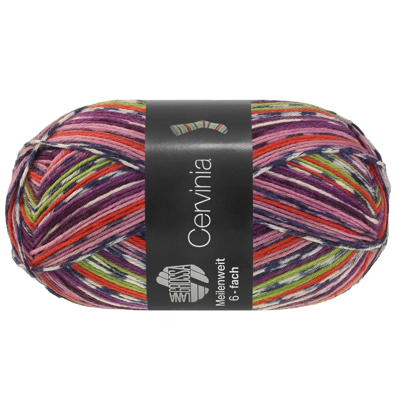 Lana Grossa Meilenweit 6-Fach 150 Cervinia 9757 Terracotta/Meigroen/Donkerblauw/Wit/Violet/Roze