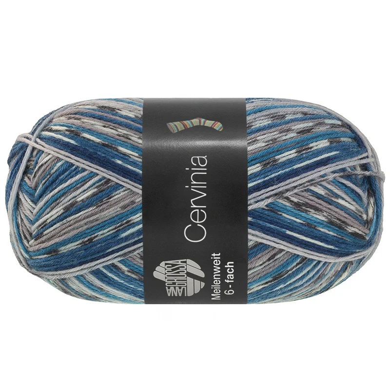 Lana Grossa Meilenweit 6-Fach 150 Cervinia 9756 Antraciet/Wit/Jeansblauw/Lichtgrijs/Azuurblauw