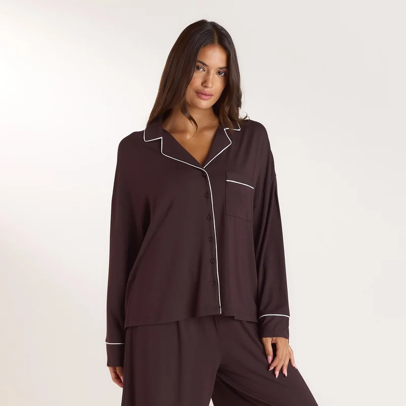 Modal Pyjama Shirt - Donker Chocoladekleurig