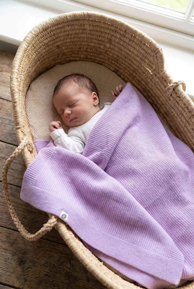 Wollen Babydeken / Kinderdeken Gebreid - Merinowol - Syringa
