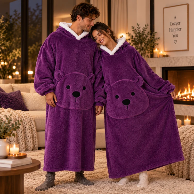 BearHug – Beren Huispak met Oren & Berenzak | Extra Lang 134 cm, Dik Fleece, Uit Één Stuk, Unisex One Size