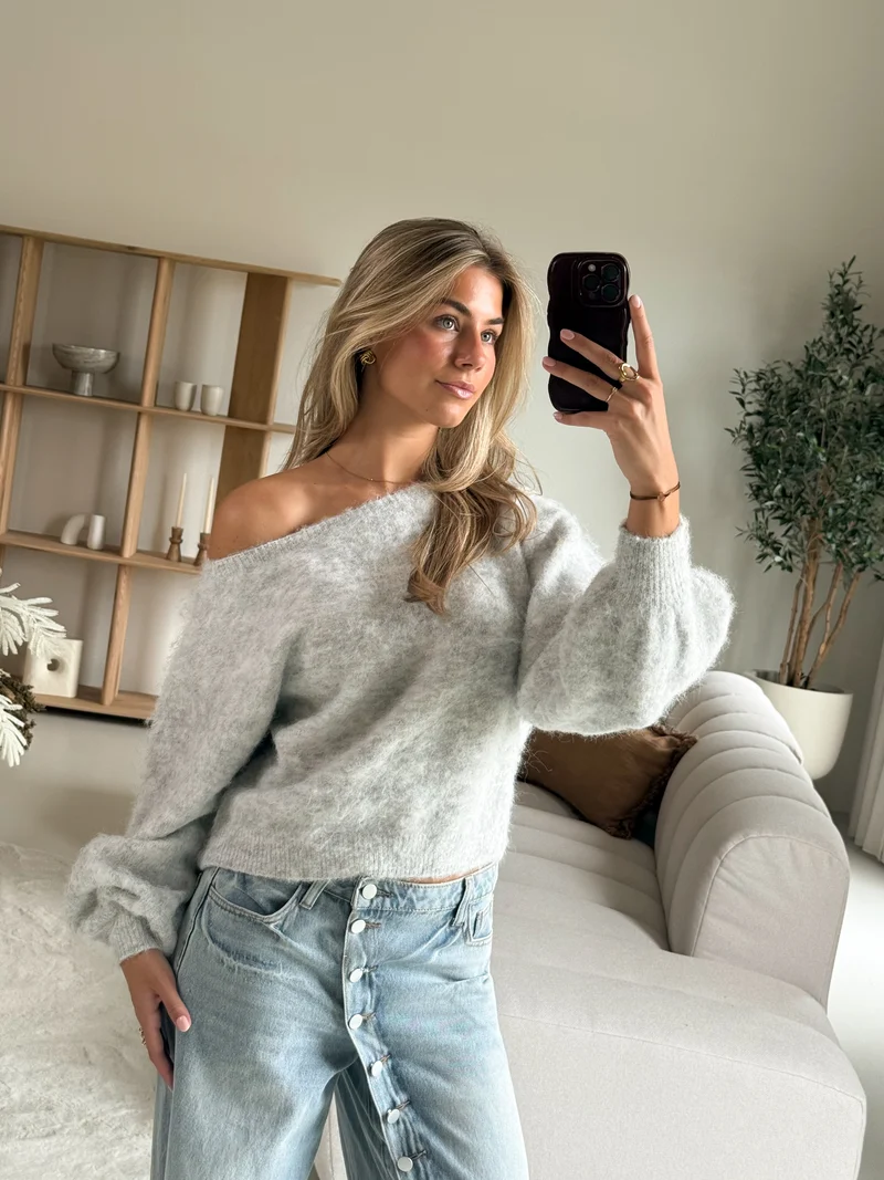 Trui off shoulder Didi grijs