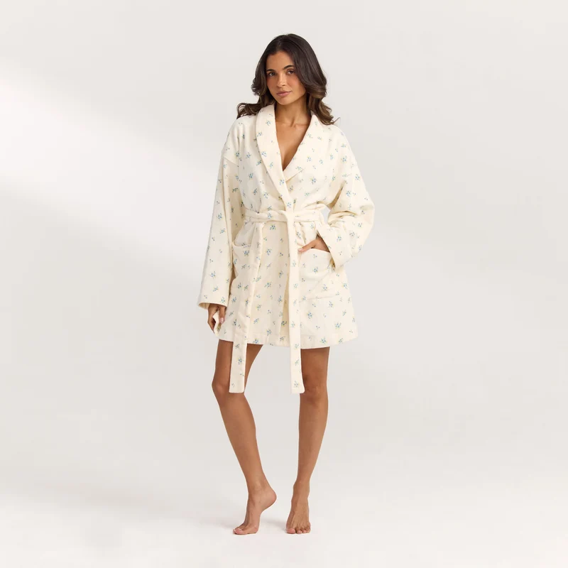 Towelling Badjas - Ditsy Bloemenprint