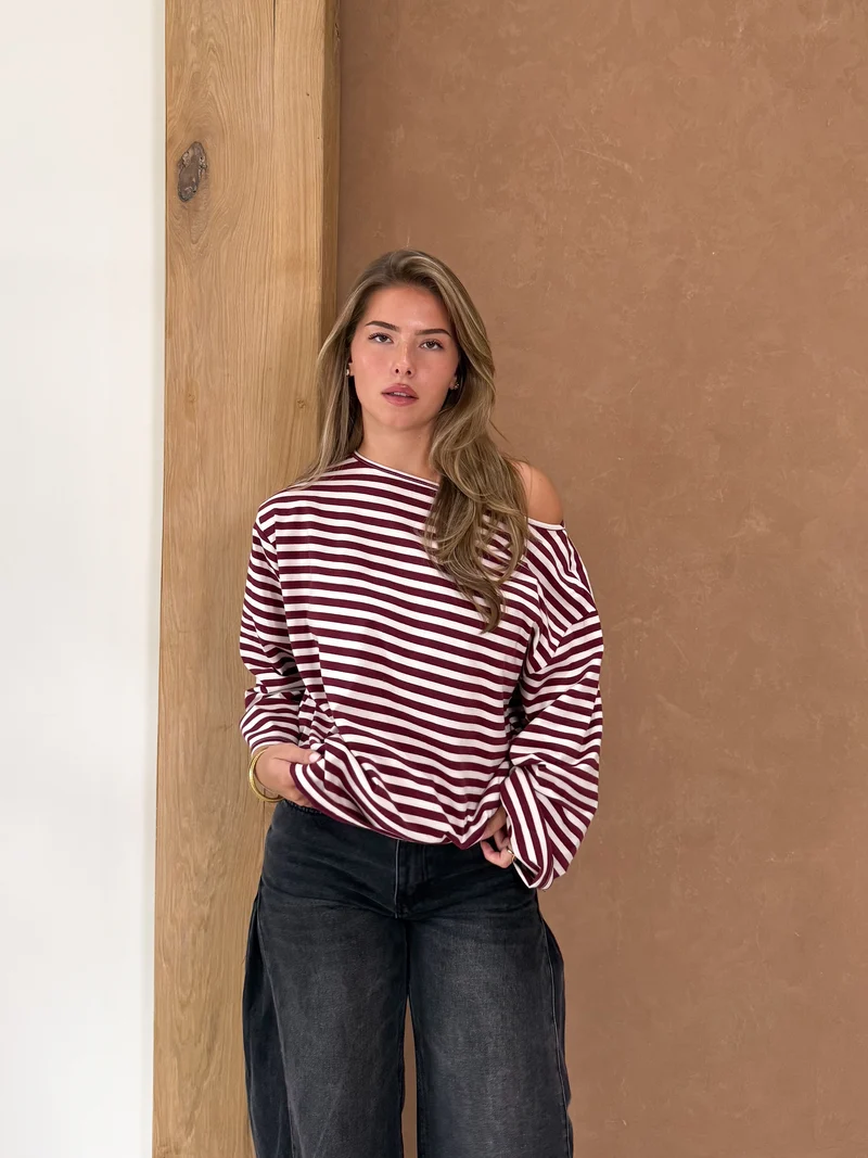 Strepen trui Jody bordeaux