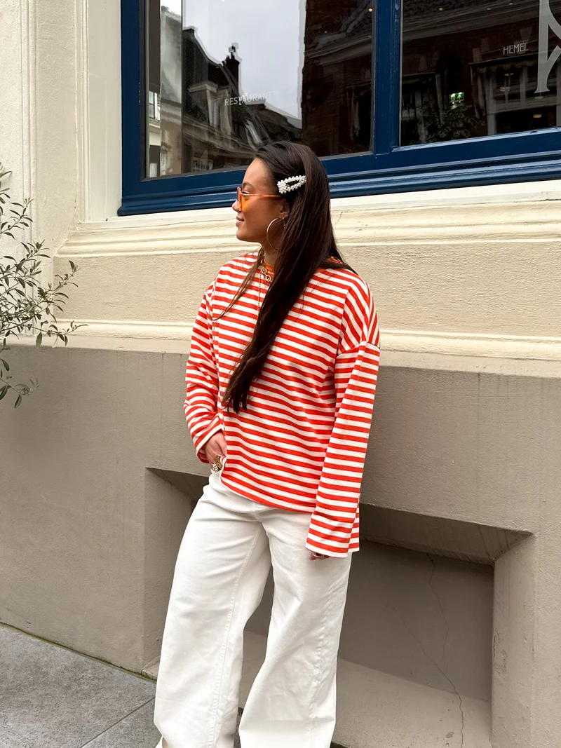 Strepen flare longsleeve oranje
