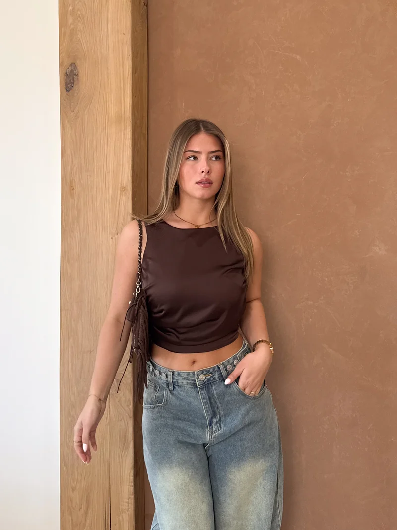 Satin top Jill bruin