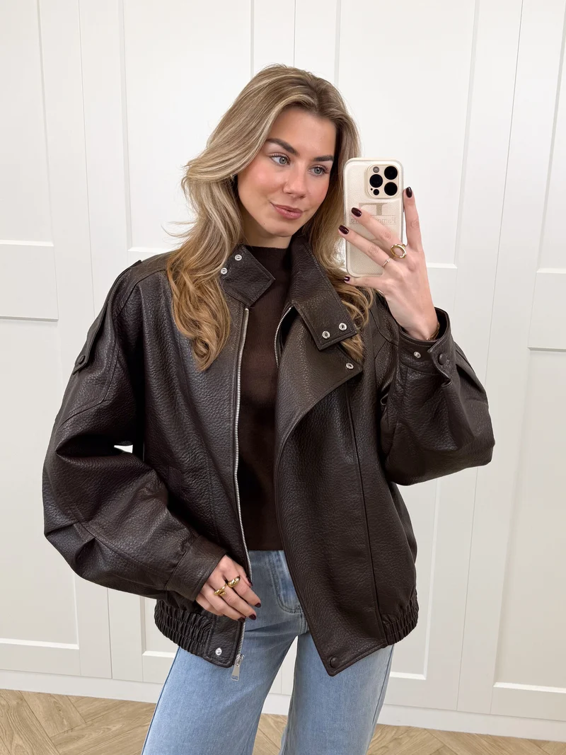 Leer look jacket Amelia bruin
