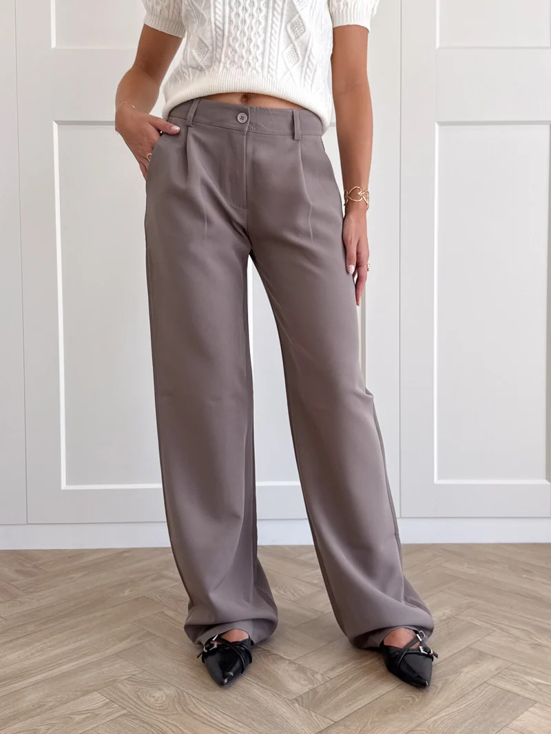 Pantalon low waist Steff donker taupe