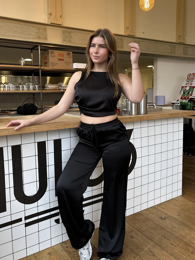 Satin broek Tess zwart