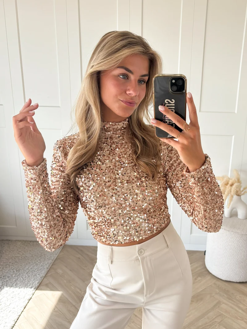 Glitter top Fenna beige