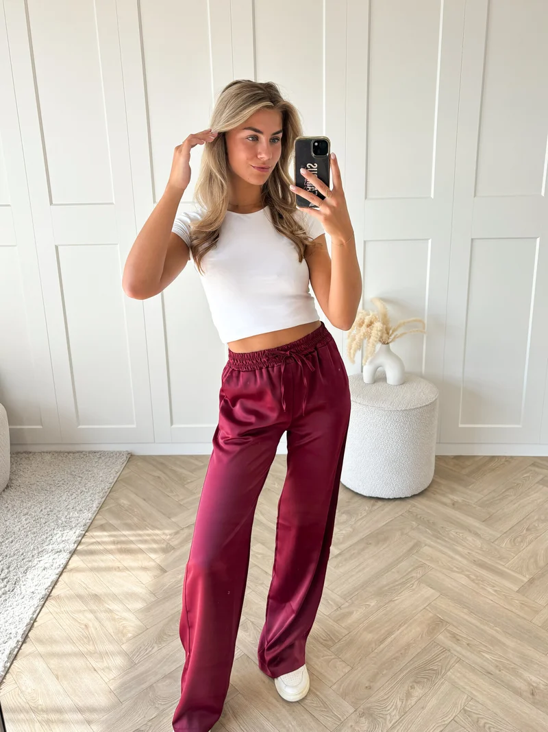 Satin broek Tess bordeaux