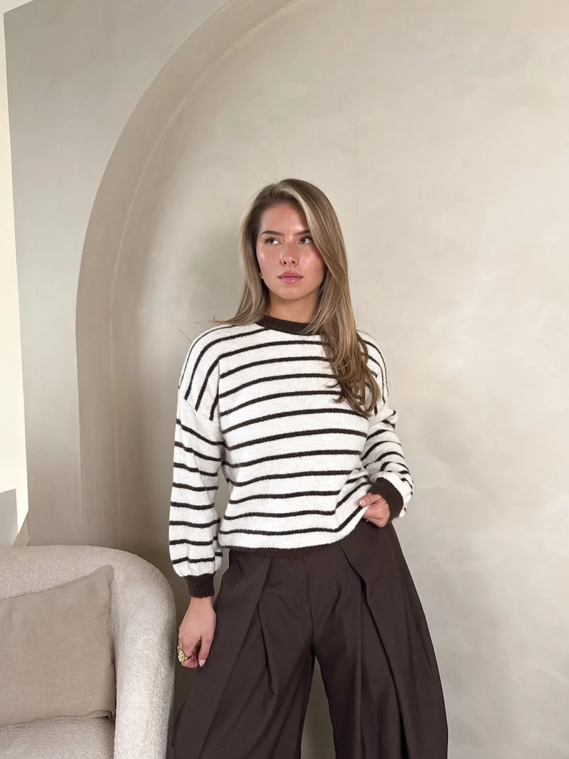Strepen trui Pien bruin/beige