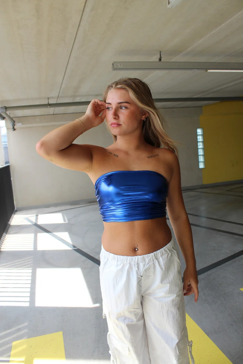 Metallic tube top blauw