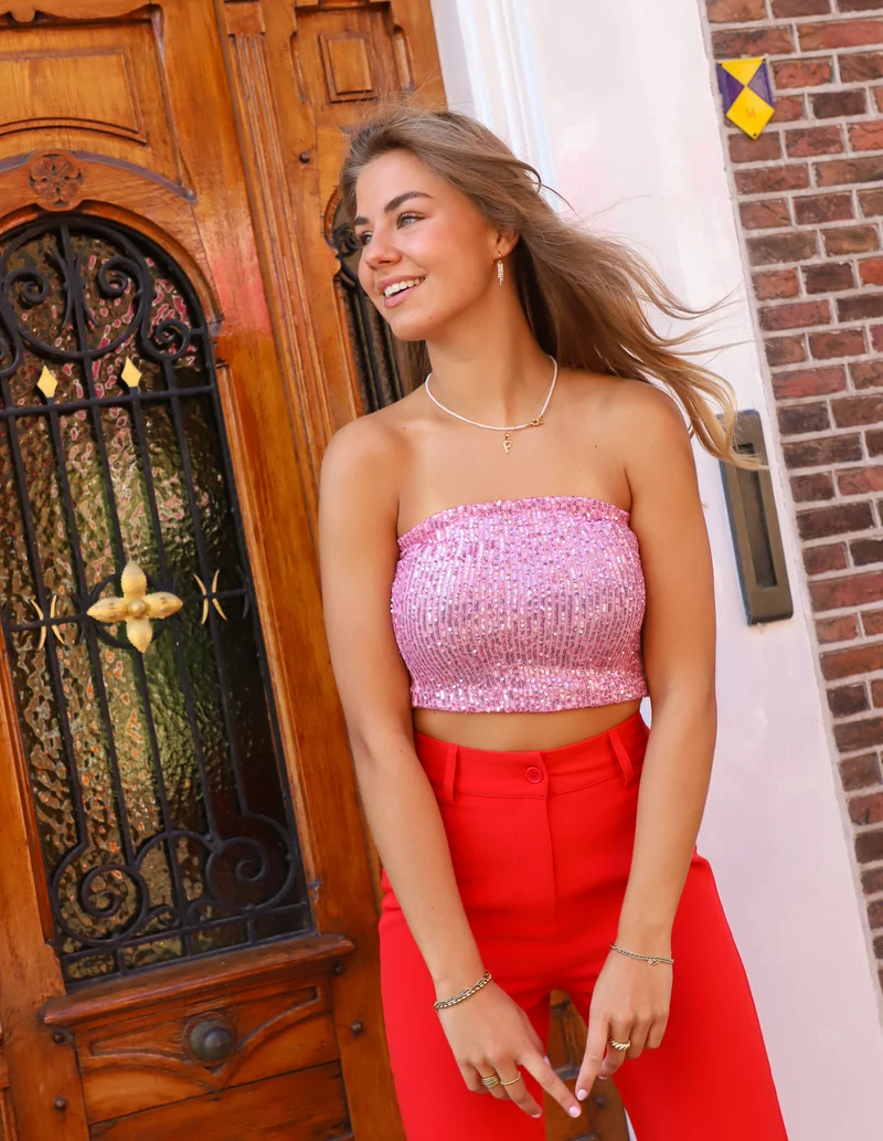 Strapless glitter top pink