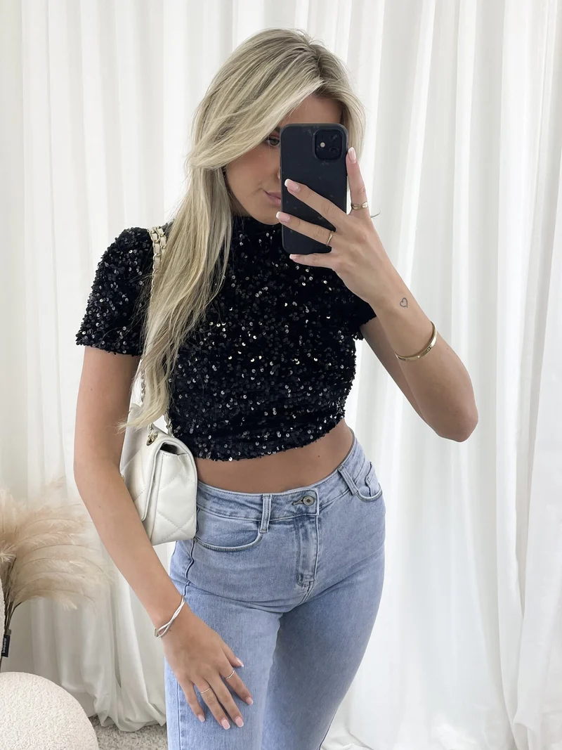 Glitter top Lize zwart