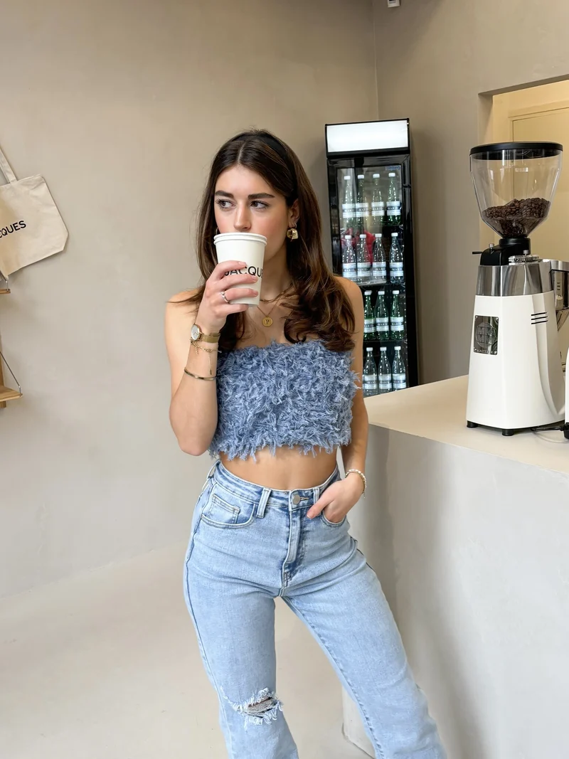 Strapless veren top blauw