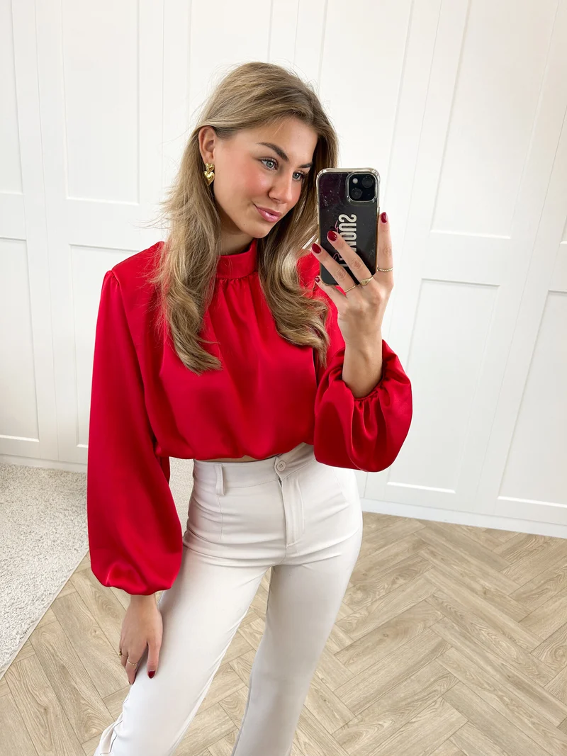 Blouse satin Nora rood