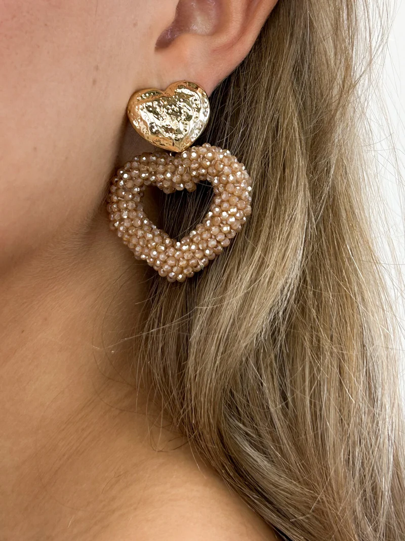 Earring Heart of pearls goud