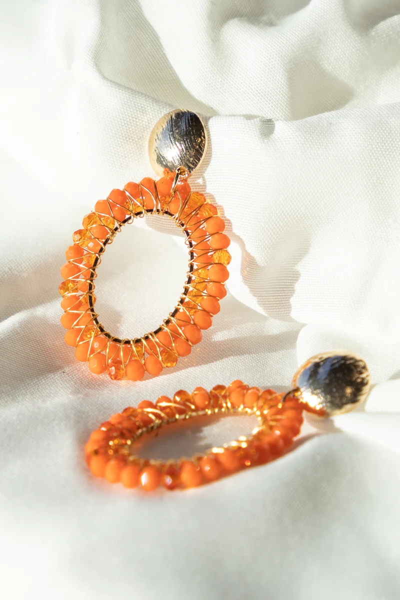 Earring ovaal beads orange