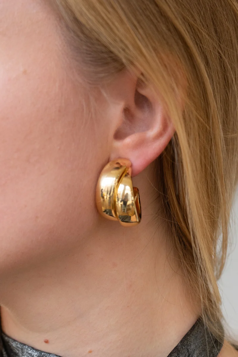 Earring double hoops goud