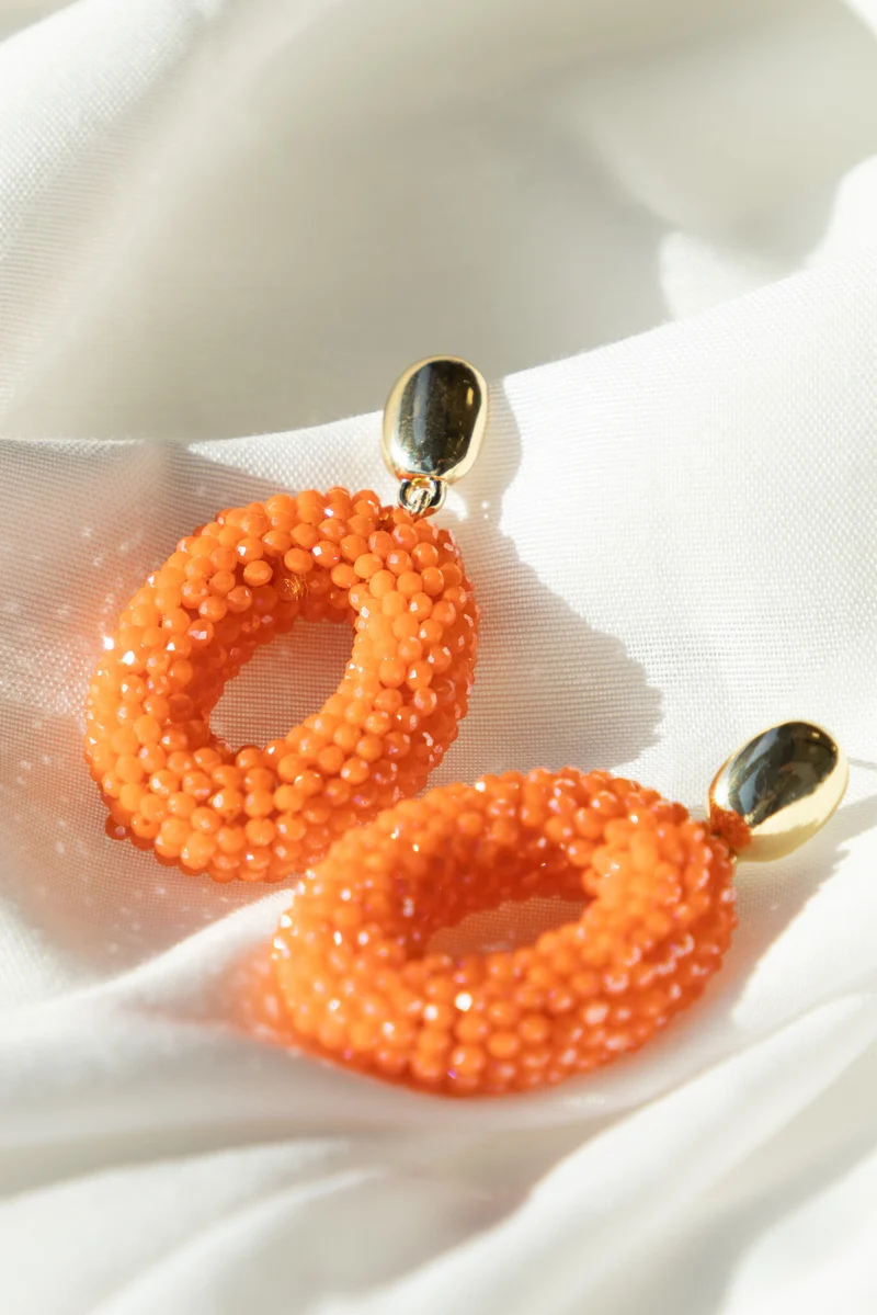 Earring chunck beads orange