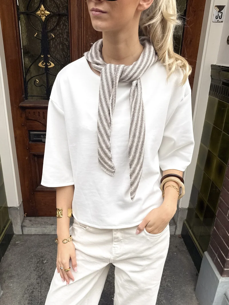Sjaal Isabella gestreept taupe