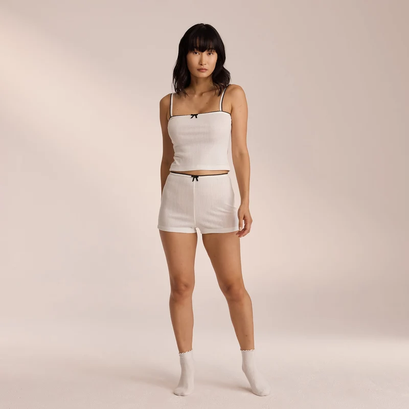 Pointelle Pyjamashorts - Wit