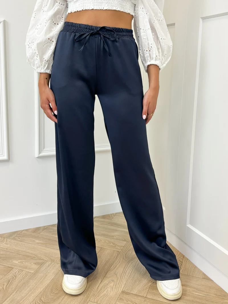 Satin broek Tess navy