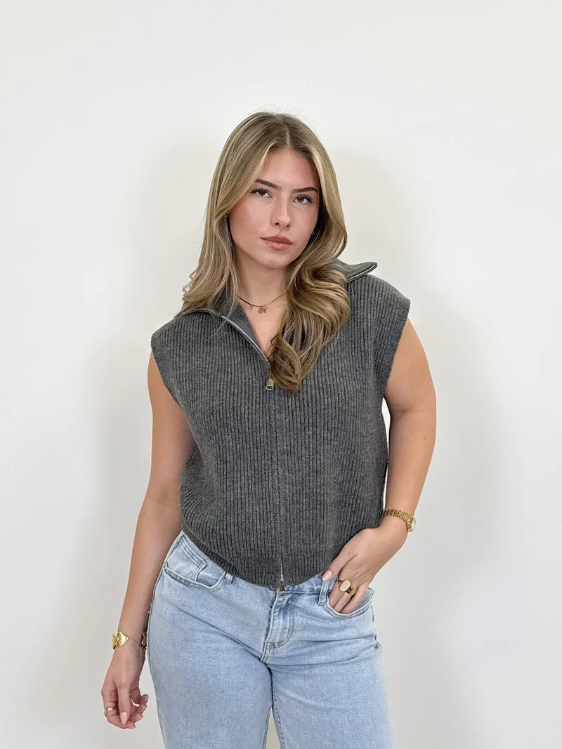 Zipper gilet Yuna grijs
