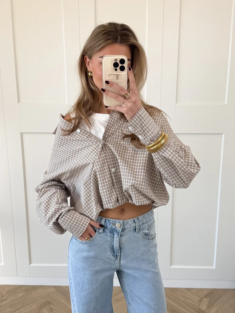 Blouse Lilianne bruin geruit