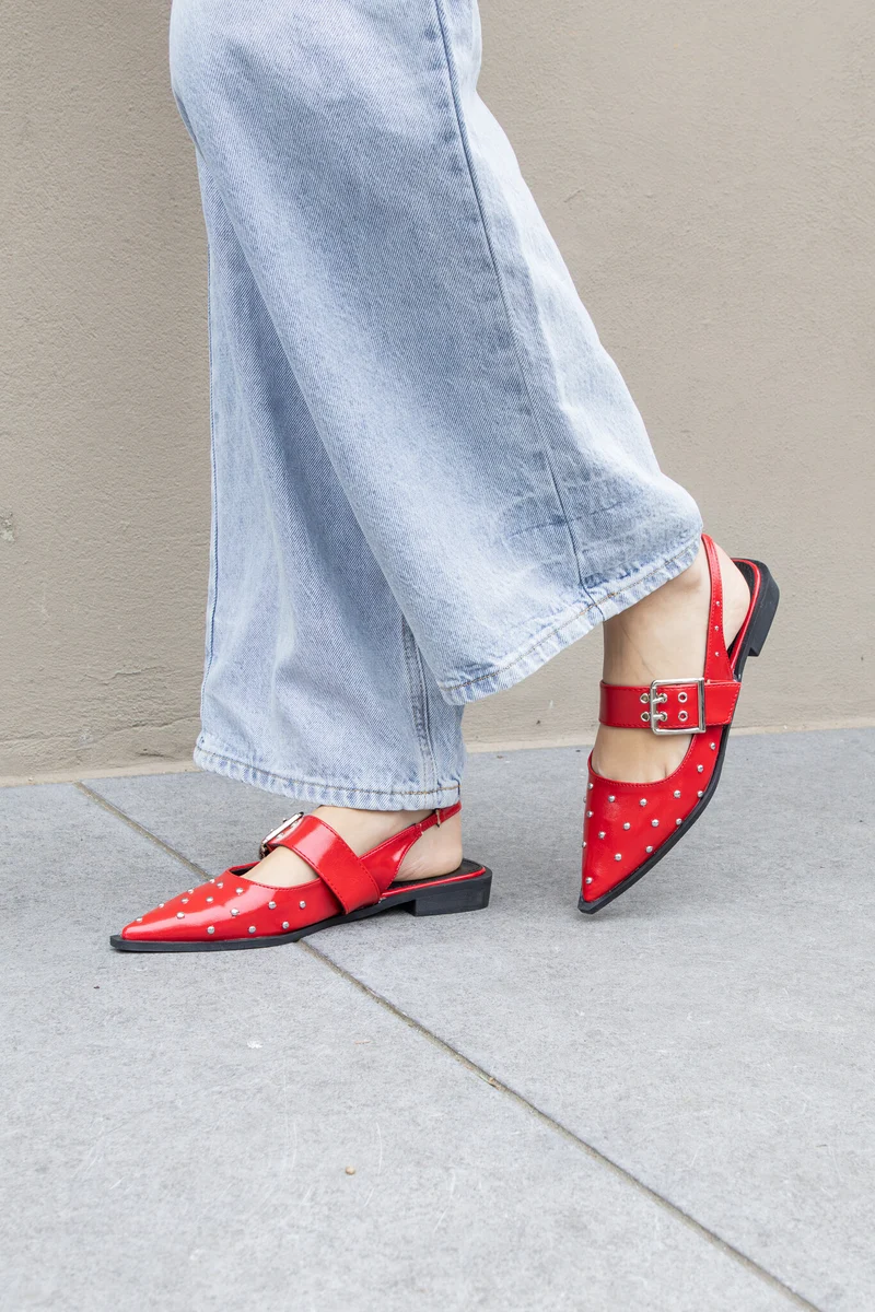 Puntige loafers studs rood