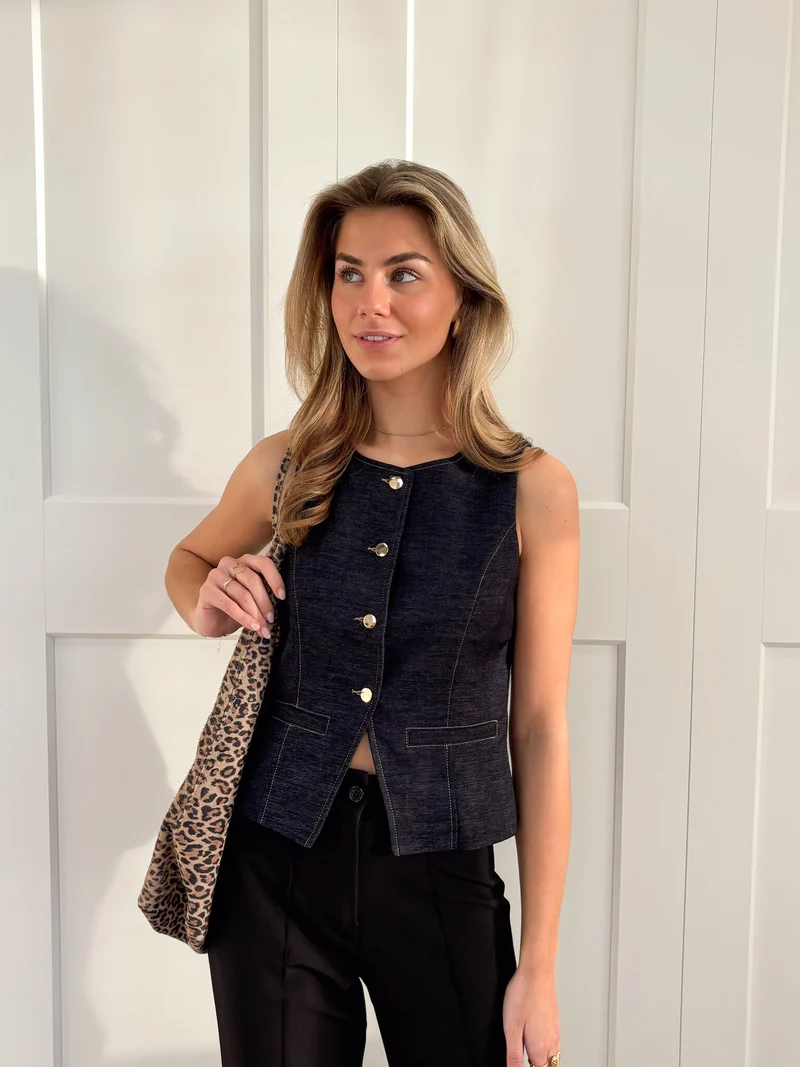 Gilet denim donker blauw