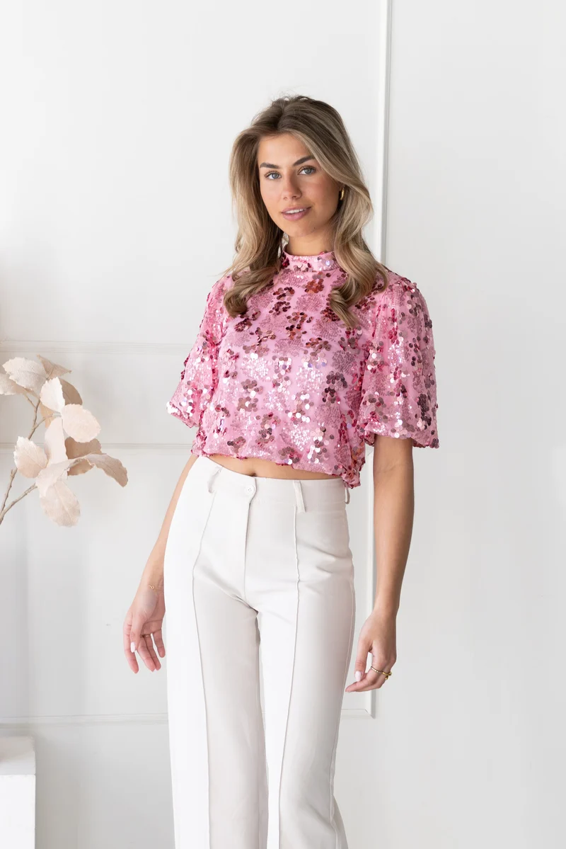 Pailletten top Victoria roze