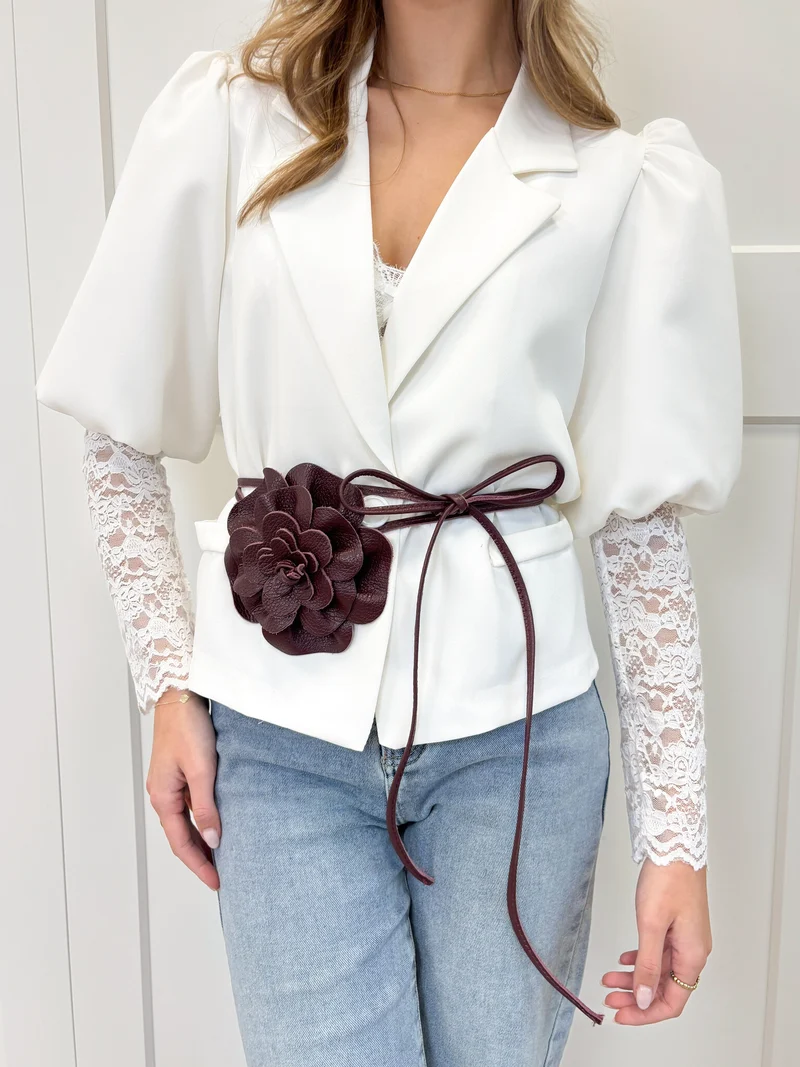 Taille knoopriem bloem bordeaux