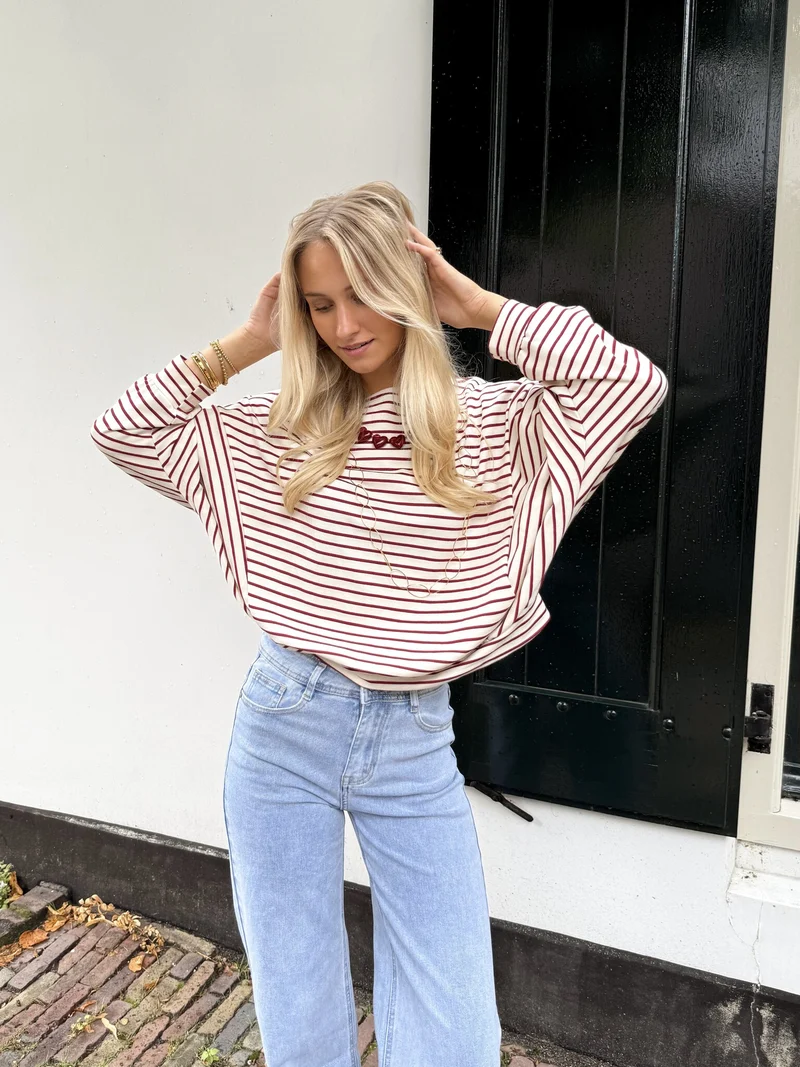 Sanne strepen sweater rood