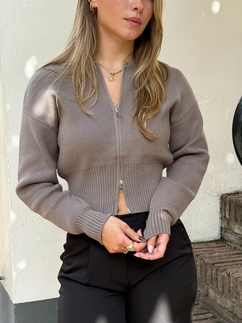 Zipper vest Zoë taupe