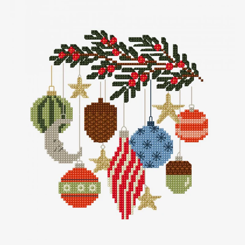 Kerstballen Kruissteek Borduurpatroon (Digital)