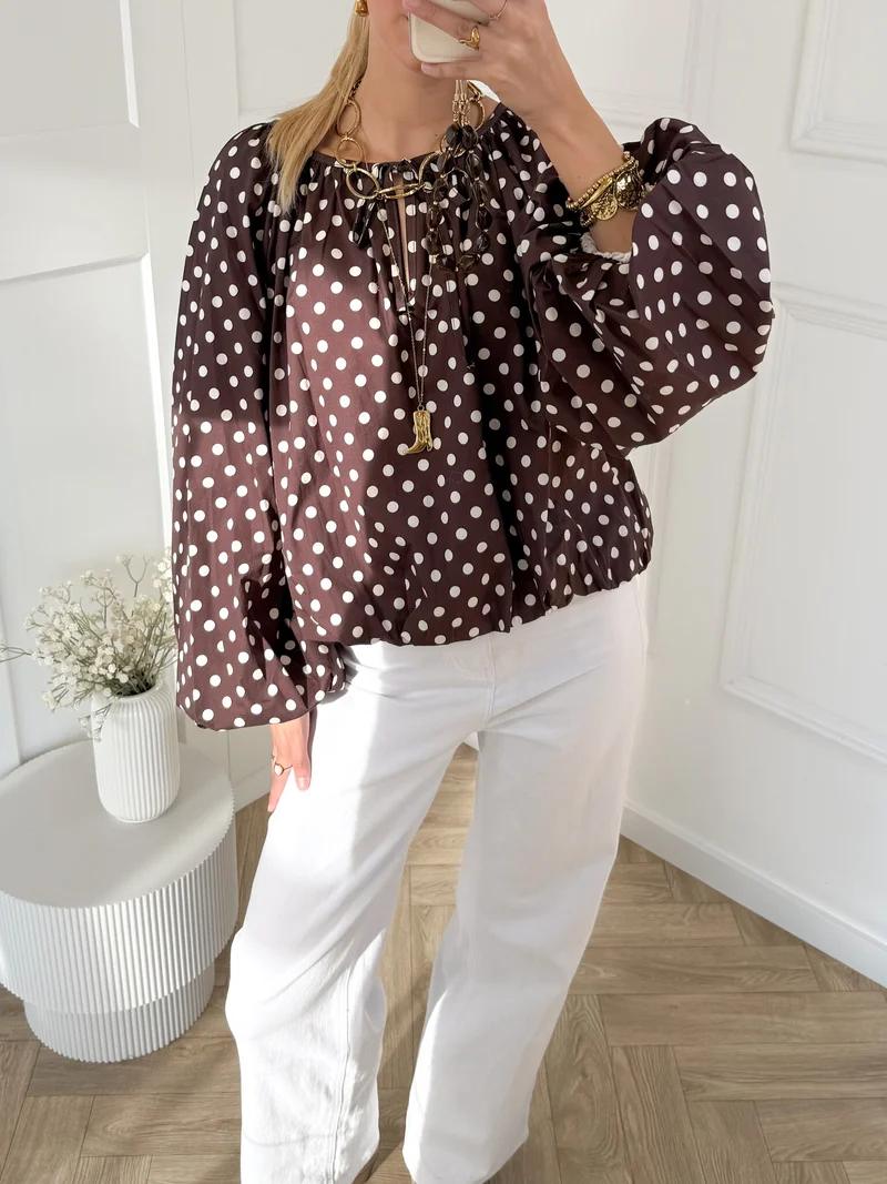 Bruine polkodots top Isaline