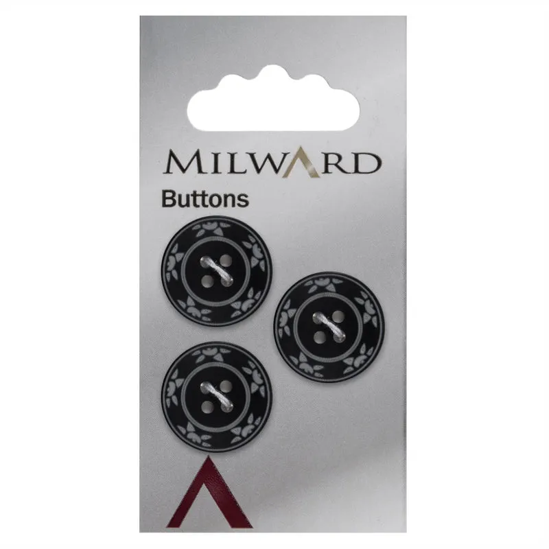 Milward Knoop Zwart Met Bloemdetail 20mm (3 stuks)