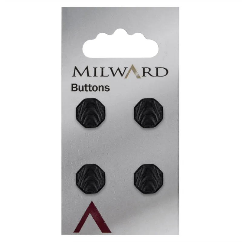 Milward Hoekige Knoop Zwart met Werkje 12mm (4 stuks)