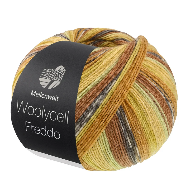 Lana Grossa Woolycell Freddo 6048 Nougat/Oker/Mosterd/Woestijngeel/Kiwi/Donker-/Lichtgrijs