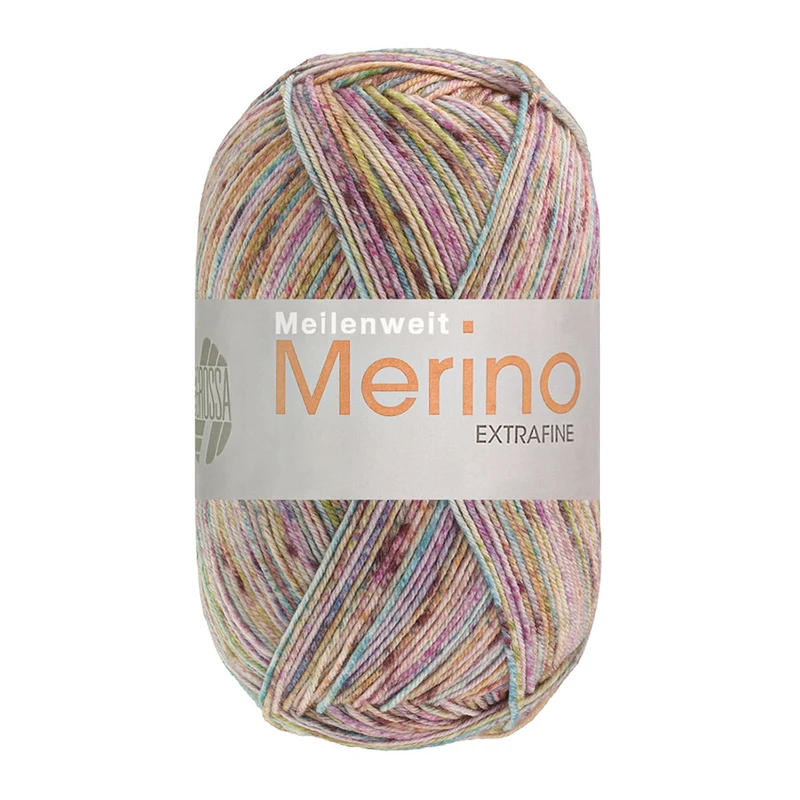 Lana Grossa Meilenweit 100 Merino Extrafine Mountain 7608 Licht-/Donkerbruin/Terracotta/Petrol/Roodviolet/Pistache/Ecru gestreept
