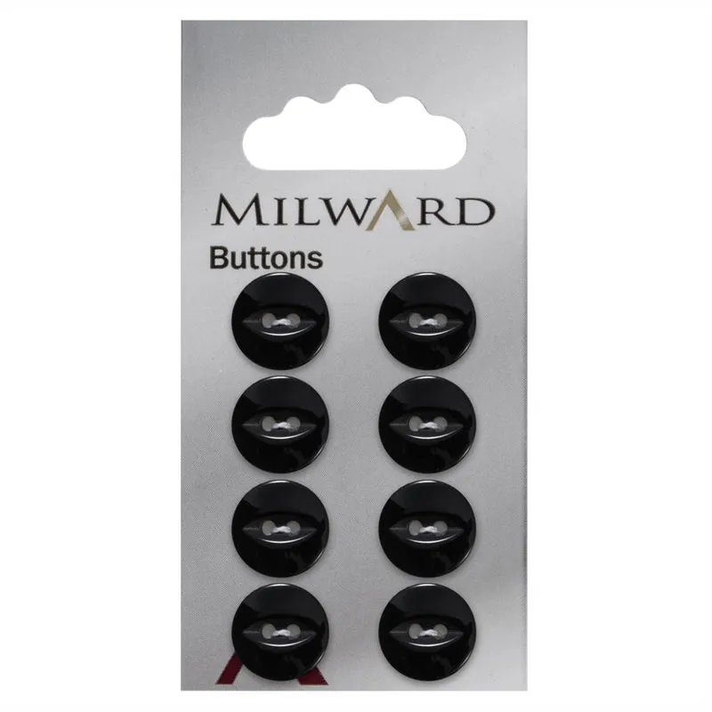Milward Glans Knoop Zwart 13mm (8 stuks)