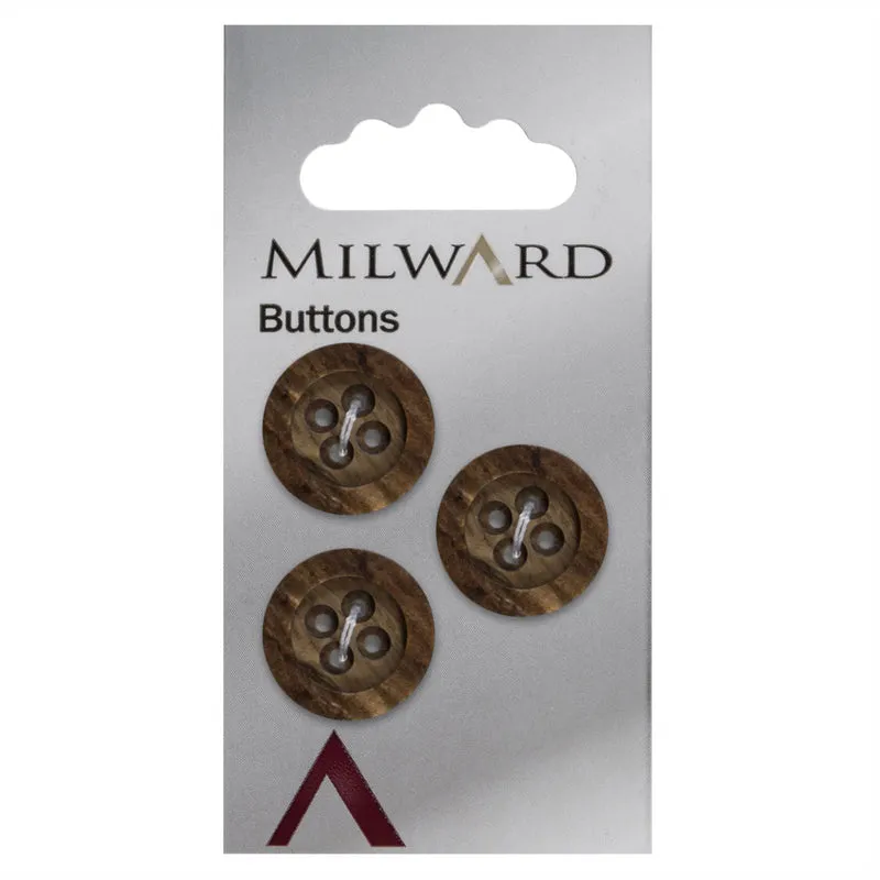 Milward Houten Knoop Opstaande Rand 17mm (3 stuks)