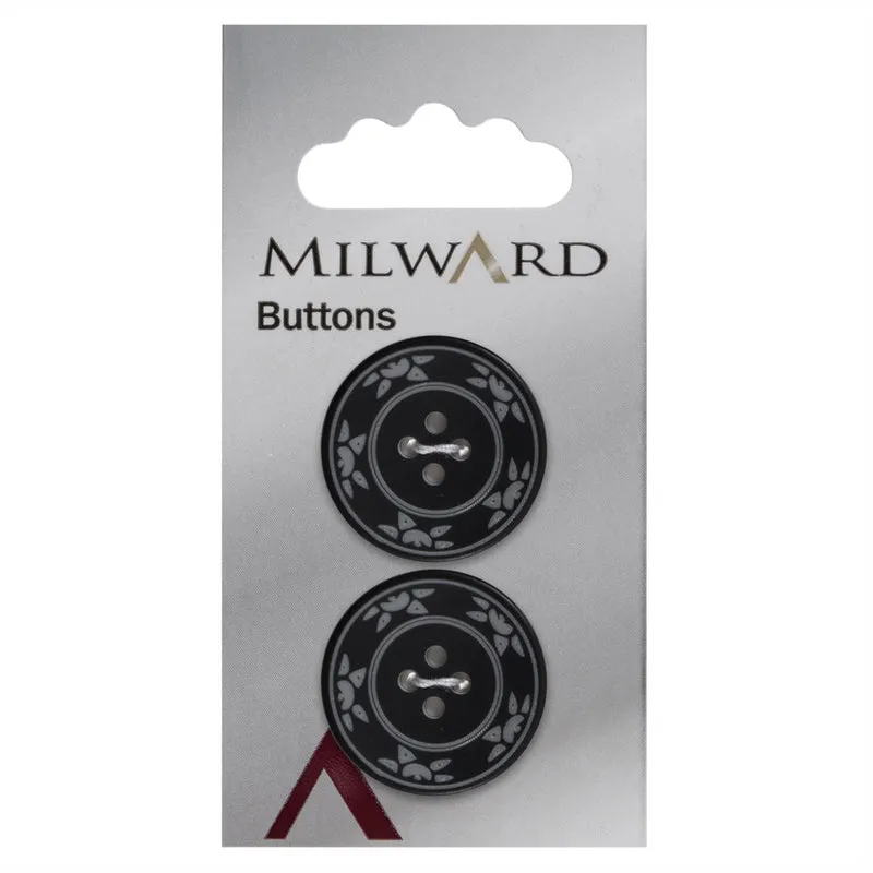 Milward Knoop Zwart Met Bloemdetail 25mm (2 stuks)