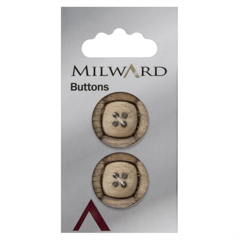 Milward Houten Knoop Rond met Vierkant 22mm (2 stuks)