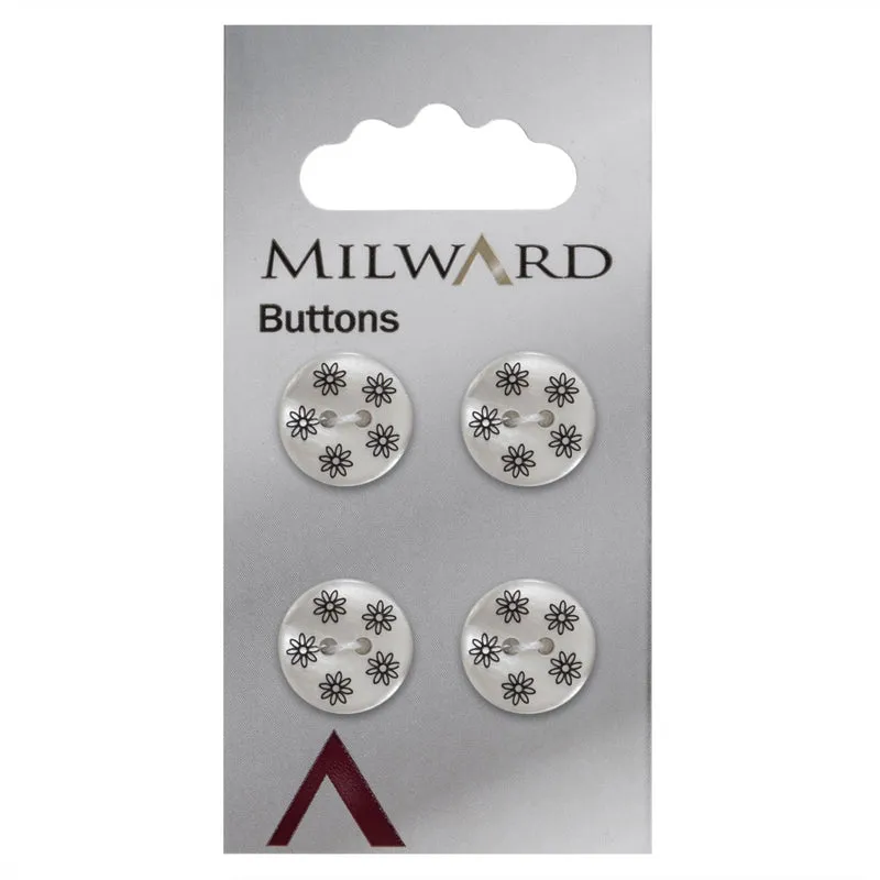 Milward Knoop Parelmoer Wit met Donkerblauwe Bloemen 15mm (4 stuks)